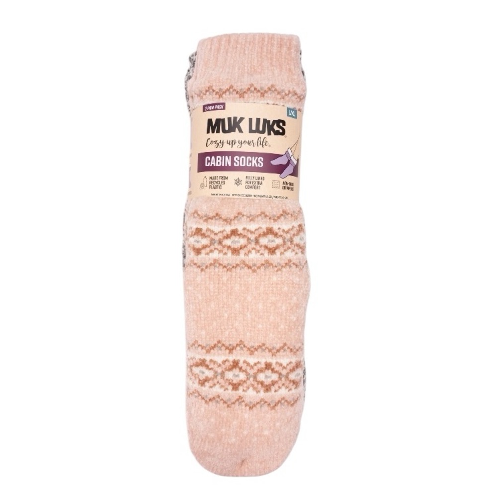 MUK LUKS Women's Tall Rib Cuff Cabin Socks, 2-Pack - Size: L/XL
